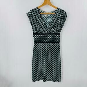 Max Studio Y2K Geometric Print Dress Empire Waist V-Neck Cap‎ Sleeve Size XS